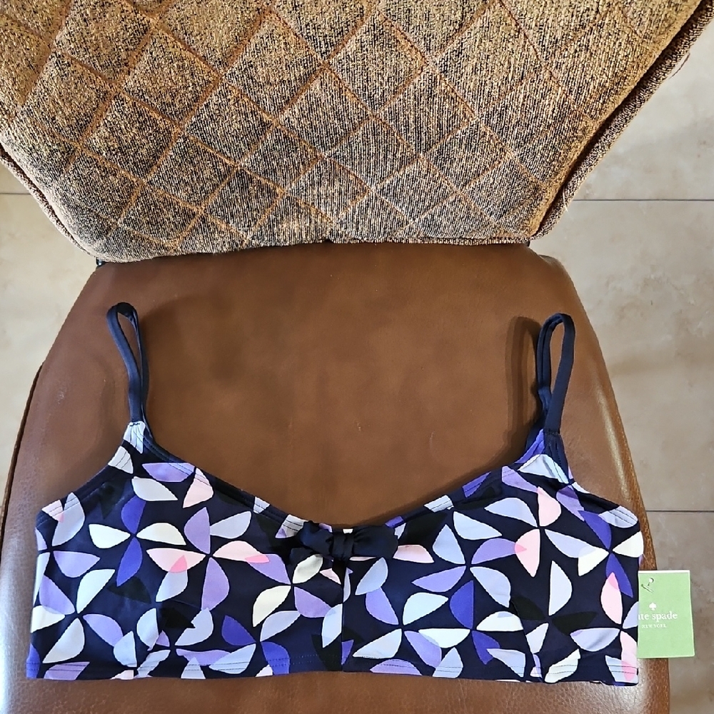 kate spade Black Bikini Top with Purple, Lavender and Pink Leaf Print